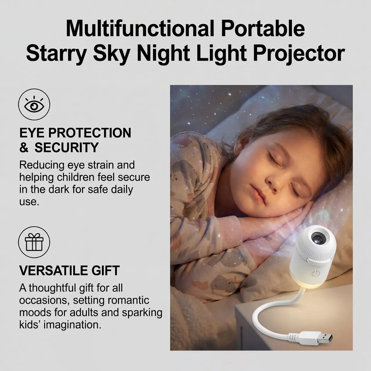 Lámpara de Proyección Nocturna - Cielo Estrellado USB